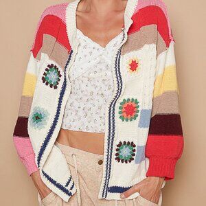 POL CROCHET MIX CARDIGAN LARGE NWT